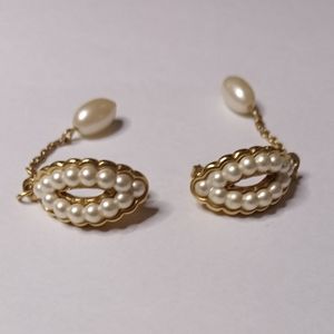 Vintage Avon Goldtone Earrings with Cream Faux Pearls 2 1/4" X 1/2"